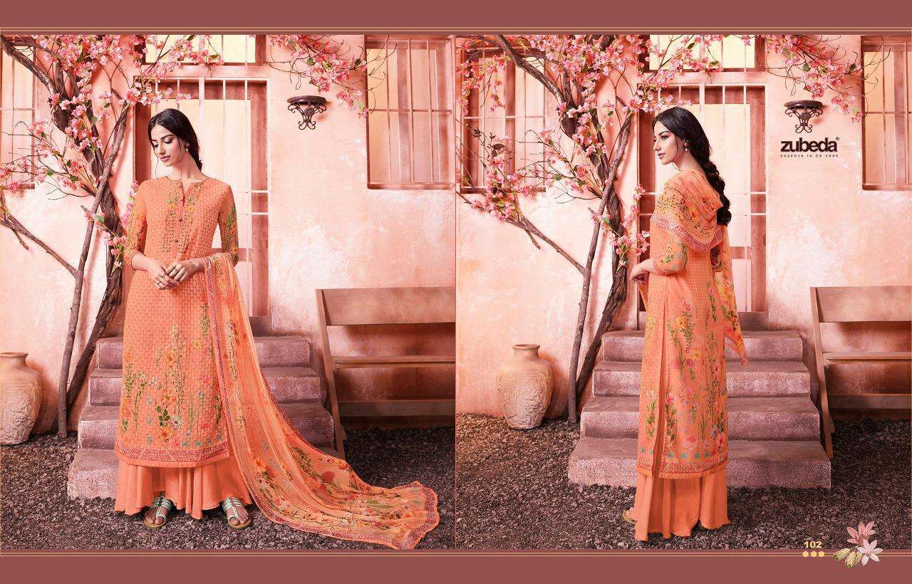 MAHER BY ZUBEDA 101 TO 108 SERIES DESIGNER SHARARA SUITS BEAUTIFUL STYLISH FANCY COLORFUL PARTY WEAR & ETHNIC WEAR GEORGETTE SHIFFLI DIGITAL PRINTED DRESSES AT WHOLESALE PRICE