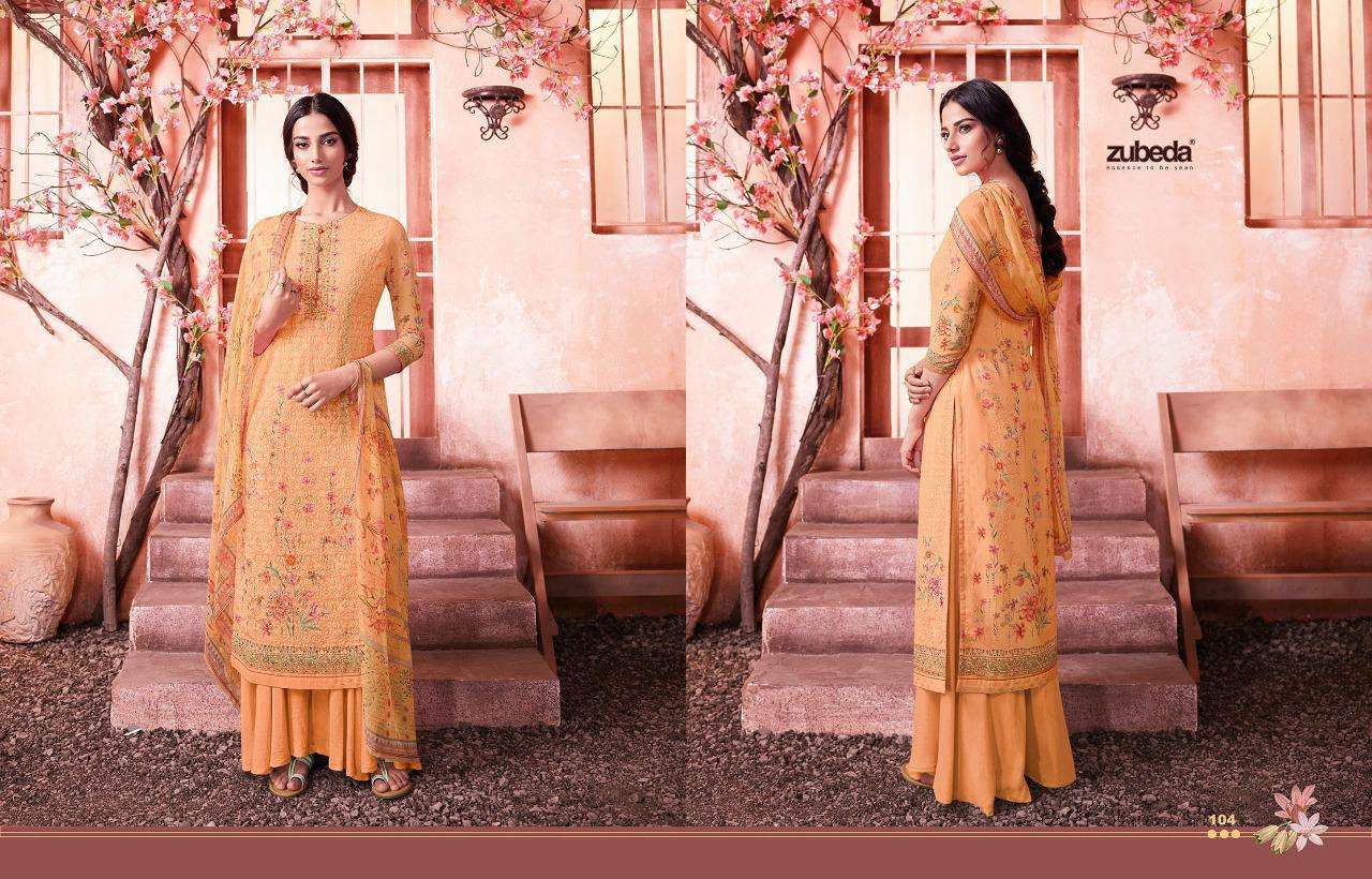 MAHER BY ZUBEDA 101 TO 108 SERIES DESIGNER SHARARA SUITS BEAUTIFUL STYLISH FANCY COLORFUL PARTY WEAR & ETHNIC WEAR GEORGETTE SHIFFLI DIGITAL PRINTED DRESSES AT WHOLESALE PRICE
