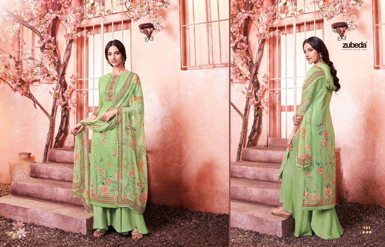 MAHER BY ZUBEDA 101 TO 108 SERIES DESIGNER SHARARA SUITS BEAUTIFUL STYLISH FANCY COLORFUL PARTY WEAR & ETHNIC WEAR GEORGETTE SHIFFLI DIGITAL PRINTED DRESSES AT WHOLESALE PRICE