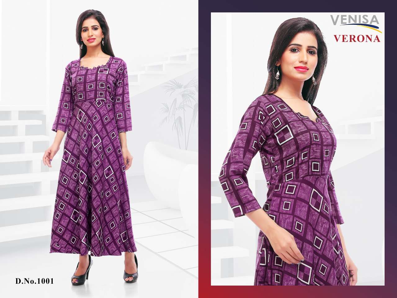 VERONA BY VENISA 1001 TO 1004 SERIES BEAUTIFUL COLORFUL STYLISH FANCY CASUAL WEAR & ETHNIC WEAR & READY TO WEAR HEAVY RAYON KURTIS WITH BOTTOM AT WHOLESALE PRICE