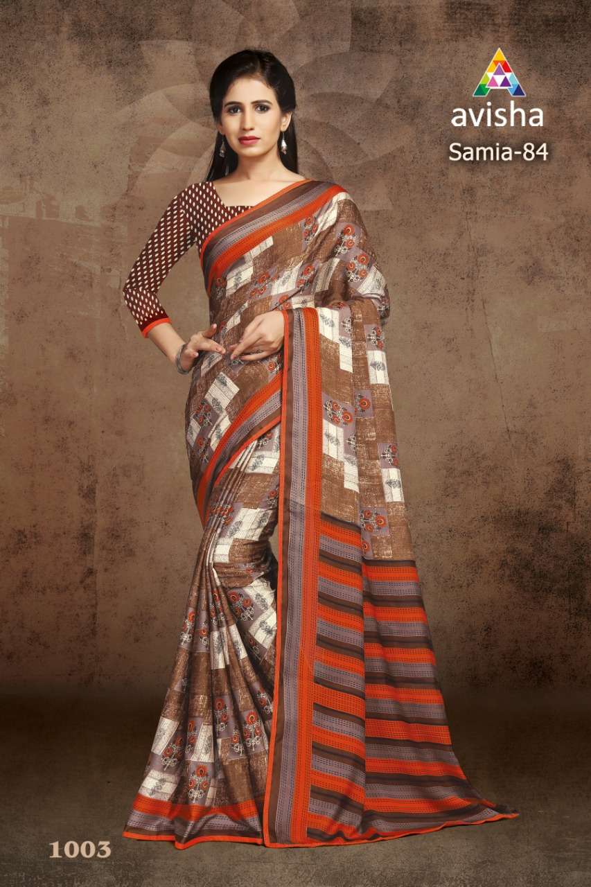 SAMIA VOL-84 BY AVISHA 1001 TO 1004 SERIES INDIAN TRADITIONAL WEAR COLLECTION BEAUTIFUL STYLISH FANCY COLORFUL PARTY WEAR & OCCASIONAL WEAR DYNA SILK SAREES AT WHOLESALE PRICE