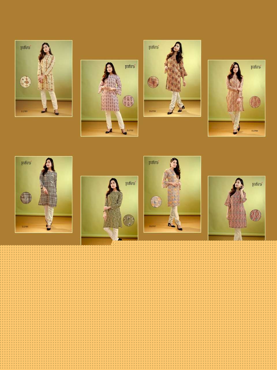 SHARAD BY INDIRA 2701 TO 2708 SERIES BEAUTIFUL COLORFUL STYLISH FANCY CASUAL WEAR & ETHNIC WEAR & READY TO WEAR PASHMINA DIGITAL PRINT KURTIS WITH BOTTOM AT WHOLESALE PRICE