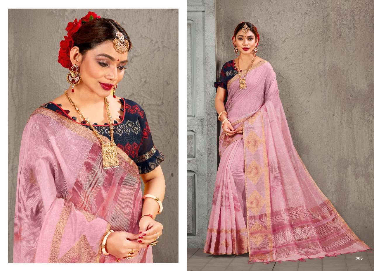 MOGRAA BY H RAJ 901 TO 907 SERIES INDIAN TRADITIONAL WEAR COLLECTION BEAUTIFUL STYLISH FANCY COLORFUL PARTY WEAR & OCCASIONAL WEAR LINEN CHANDERI COTTON SAREES AT WHOLESALE PRICE