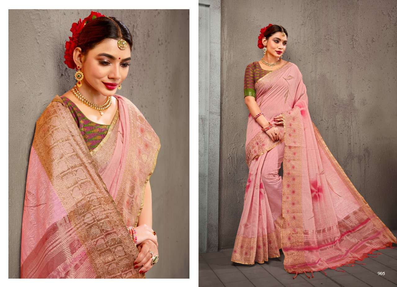 MOGRAA BY H RAJ 901 TO 907 SERIES INDIAN TRADITIONAL WEAR COLLECTION BEAUTIFUL STYLISH FANCY COLORFUL PARTY WEAR & OCCASIONAL WEAR LINEN CHANDERI COTTON SAREES AT WHOLESALE PRICE