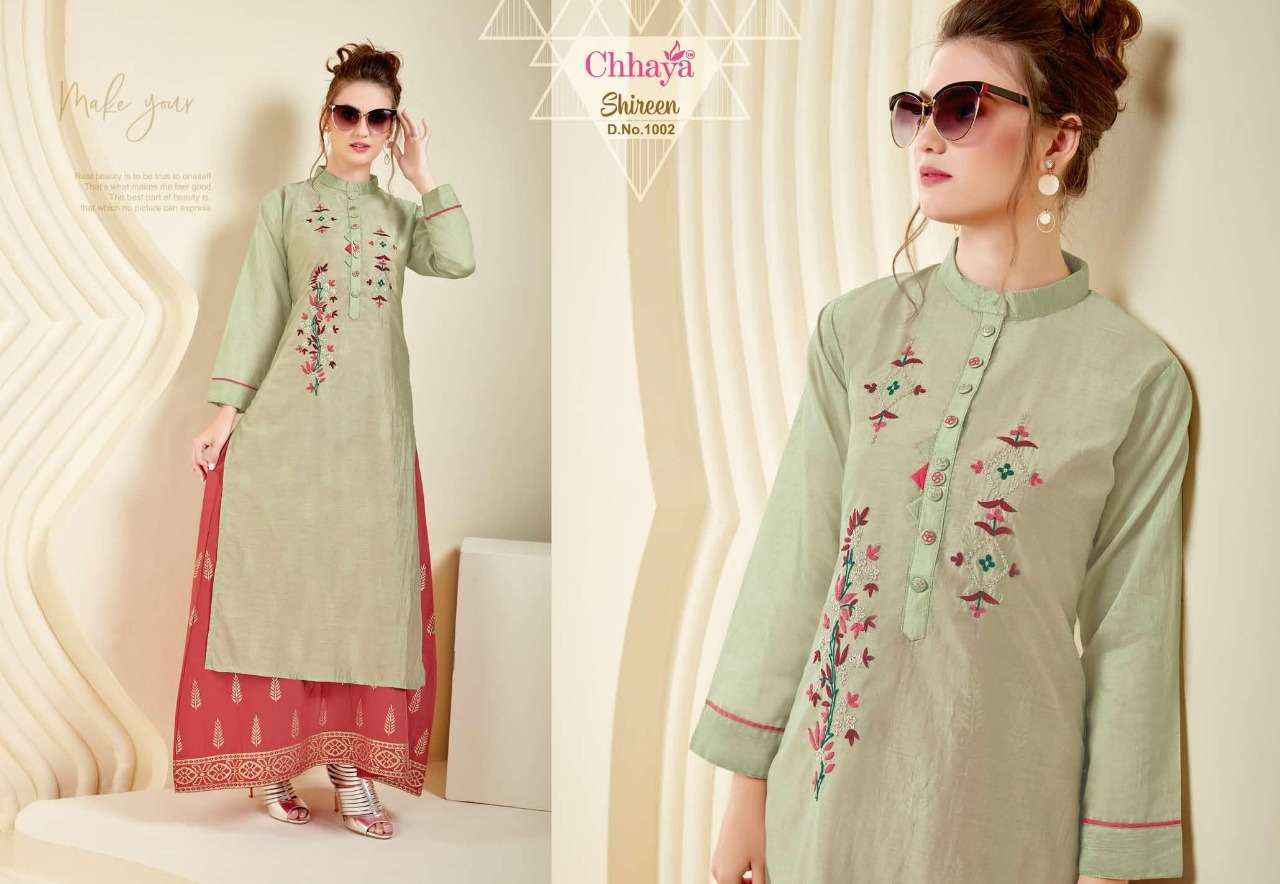 SHIREEN BY CHHAYA 1001 TO 1006 SERIES STYLISH FANCY BEAUTIFUL COLORFUL CASUAL WEAR & ETHNIC WEAR HEAVY MODEL SILK EMBROIDERY KURTIS AT WHOLESALE PRICE
