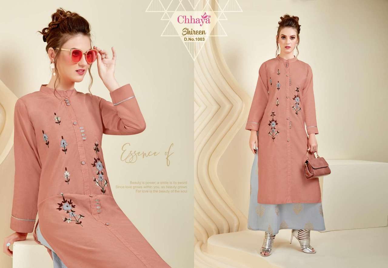 SHIREEN BY CHHAYA 1001 TO 1006 SERIES STYLISH FANCY BEAUTIFUL COLORFUL CASUAL WEAR & ETHNIC WEAR HEAVY MODEL SILK EMBROIDERY KURTIS AT WHOLESALE PRICE