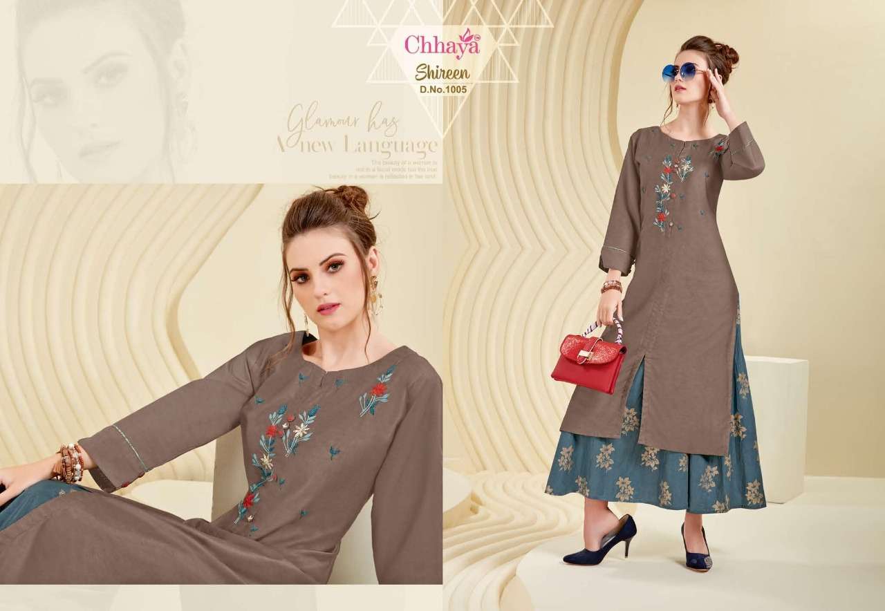 SHIREEN BY CHHAYA 1001 TO 1006 SERIES STYLISH FANCY BEAUTIFUL COLORFUL CASUAL WEAR & ETHNIC WEAR HEAVY MODEL SILK EMBROIDERY KURTIS AT WHOLESALE PRICE