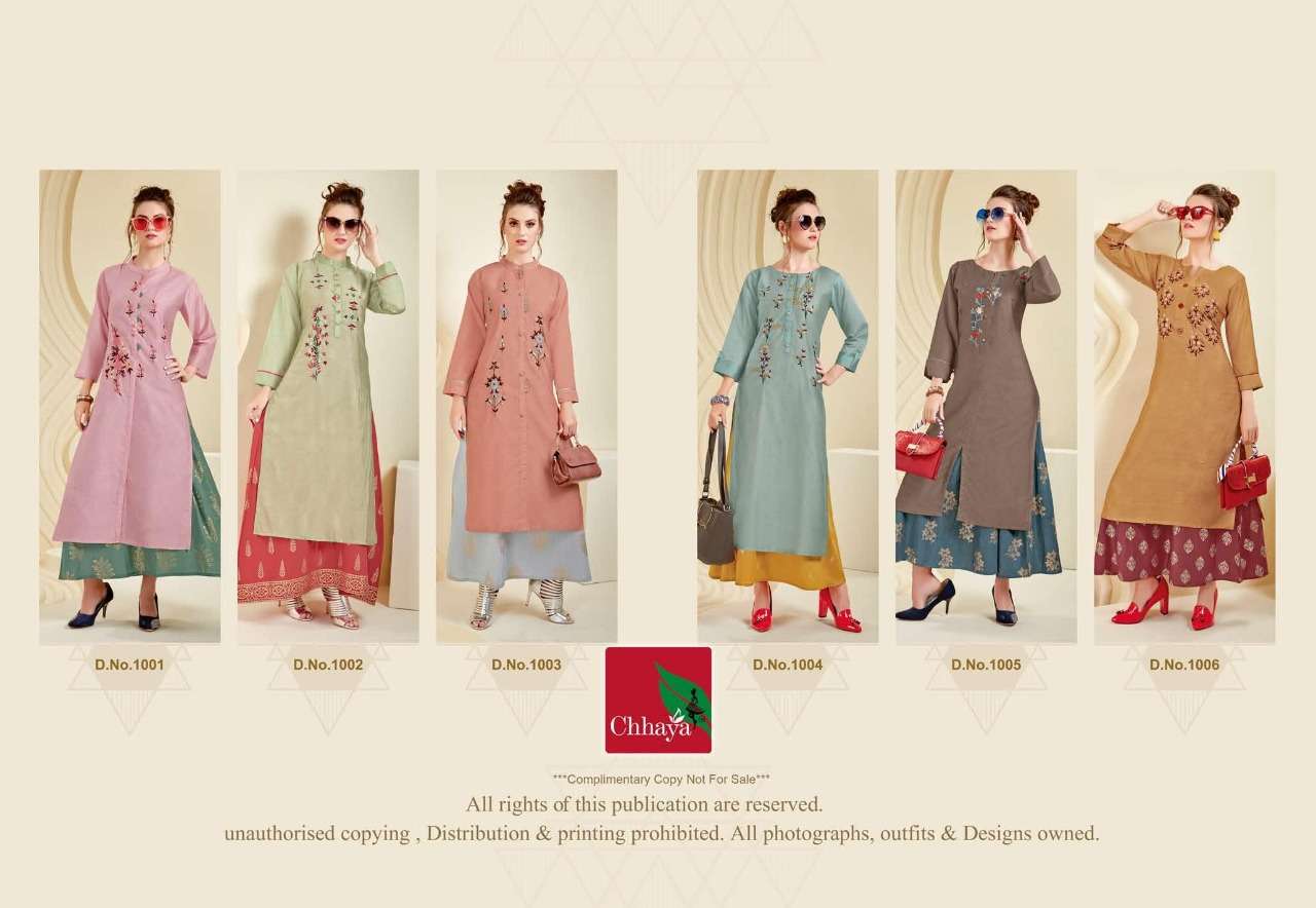 SHIREEN BY CHHAYA 1001 TO 1006 SERIES STYLISH FANCY BEAUTIFUL COLORFUL CASUAL WEAR & ETHNIC WEAR HEAVY MODEL SILK EMBROIDERY KURTIS AT WHOLESALE PRICE