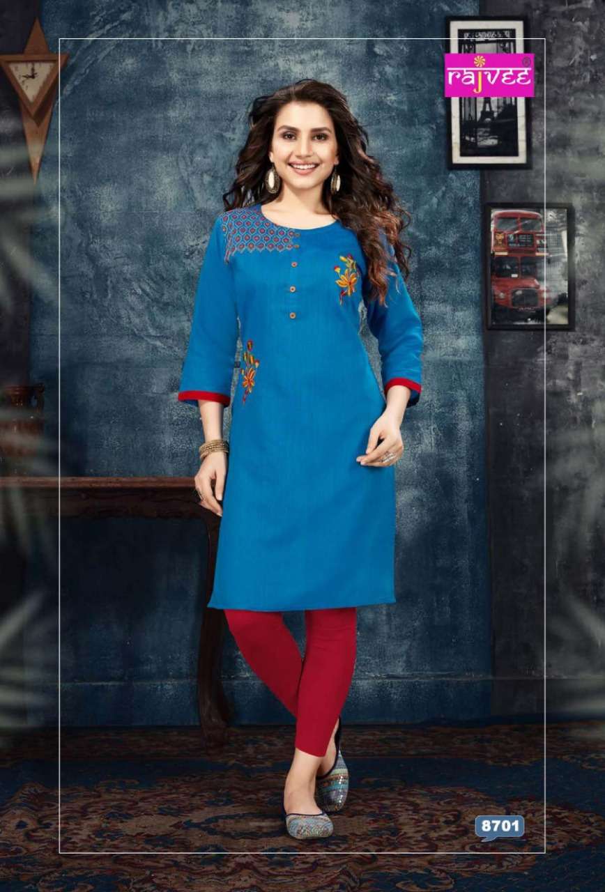 FLORA BY RAJVEE 8701 TO 8708 SERIES STYLISH FANCY BEAUTIFUL COLORFUL CASUAL WEAR & ETHNIC WEAR SILK WITH COTTON INNER KURTIS AT WHOLESALE PRICE