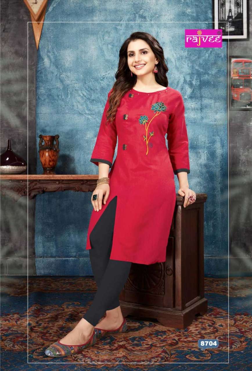 FLORA BY RAJVEE 8701 TO 8708 SERIES STYLISH FANCY BEAUTIFUL COLORFUL CASUAL WEAR & ETHNIC WEAR SILK WITH COTTON INNER KURTIS AT WHOLESALE PRICE