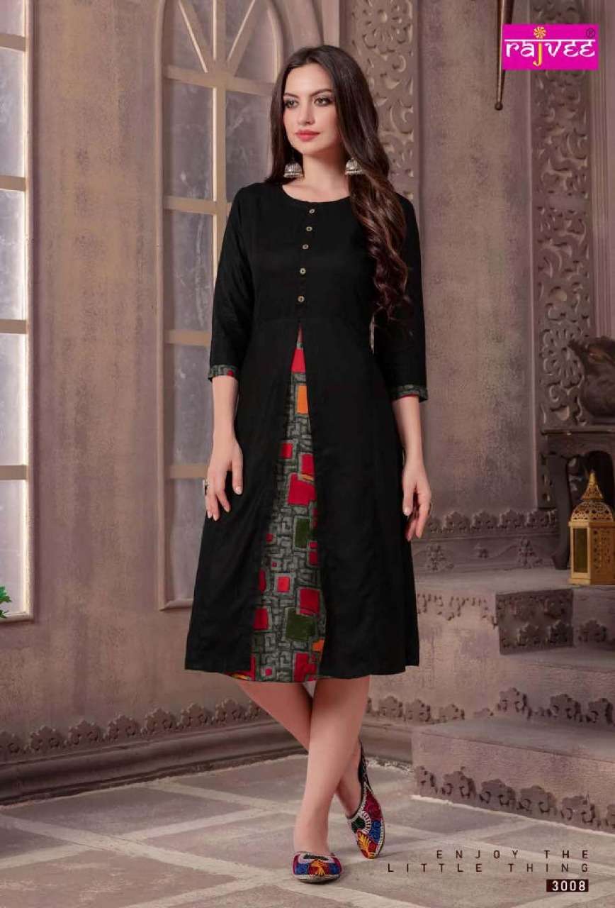 MORNI VOL-2 BY RAJVEE 3001 TO 3008 SERIES STYLISH FANCY BEAUTIFUL COLORFUL CASUAL WEAR & ETHNIC WEAR RAYON PRINTED KURTIS AT WHOLESALE PRICE