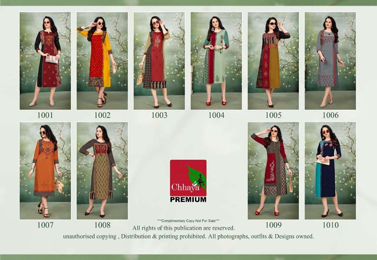 EVA BY CHHAYA 1001 TO 1010 SERIES STYLISH FANCY BEAUTIFUL COLORFUL CASUAL WEAR & ETHNIC WEAR HEAVY RAYON KURTIS AT WHOLESALE PRICE
