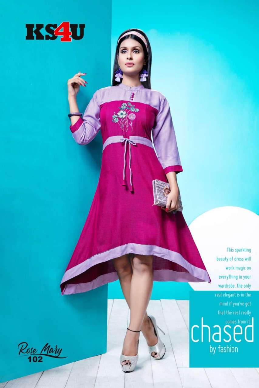 ROSE MARY BY KS4U 101 TO 106 SERIES STYLISH FANCY BEAUTIFUL COLORFUL CASUAL WEAR & ETHNIC WEAR RAYON TWO TONE KURTIS AT WHOLESALE PRICE
