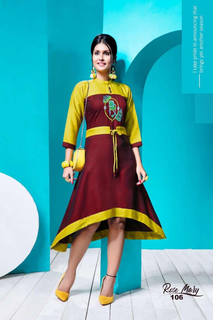 ROSE MARY BY KS4U 101 TO 106 SERIES STYLISH FANCY BEAUTIFUL COLORFUL CASUAL WEAR & ETHNIC WEAR RAYON TWO TONE KURTIS AT WHOLESALE PRICE