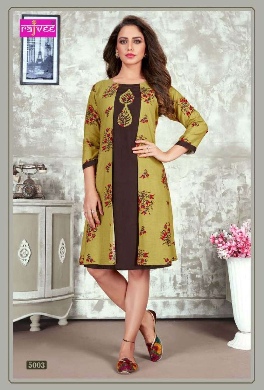 MOMENT VOL-2 BY RAJVEE 5001 TO 5008 SERIES STYLISH FANCY BEAUTIFUL COLORFUL CASUAL WEAR & ETHNIC WEAR RAYON PRINTED KURTIS AT WHOLESALE PRICE