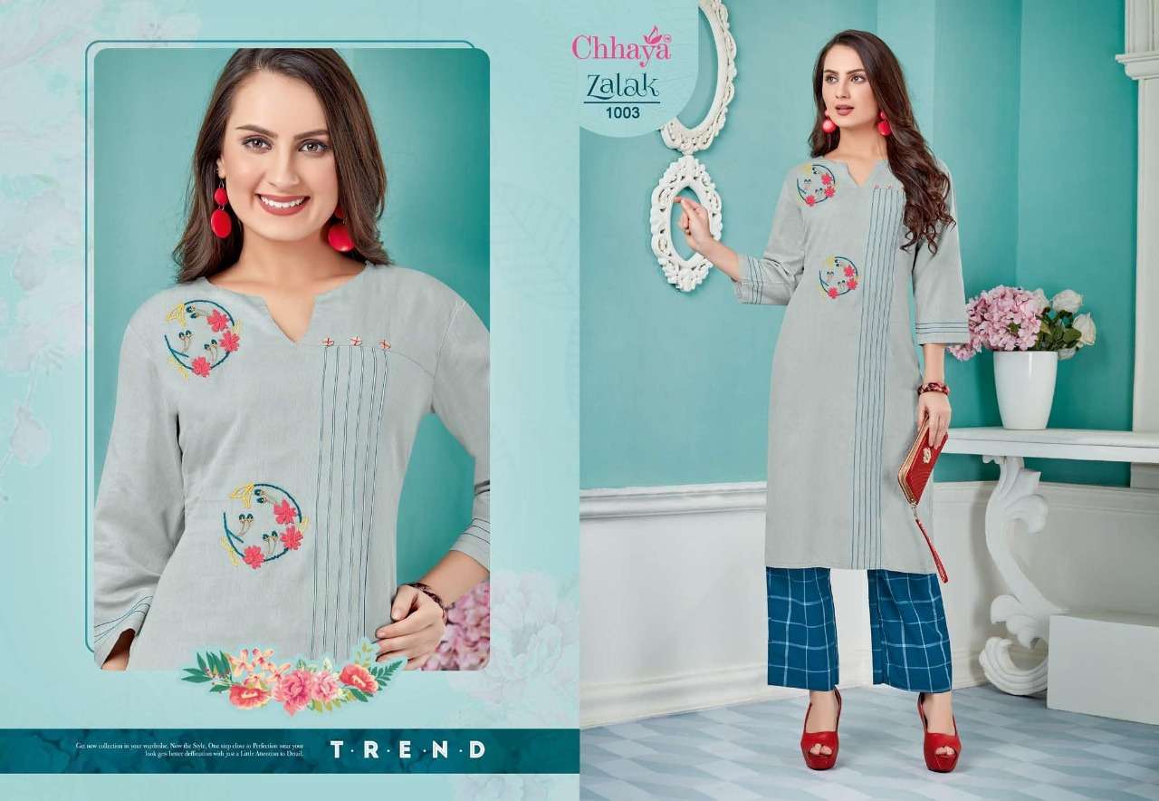 ZALAK BY CHHAYA 1001 TO 1008 SERIES STYLISH FANCY BEAUTIFUL COLORFUL CASUAL WEAR & ETHNIC WEAR HEAVY COTTON KURTIS AT WHOLESALE PRICE