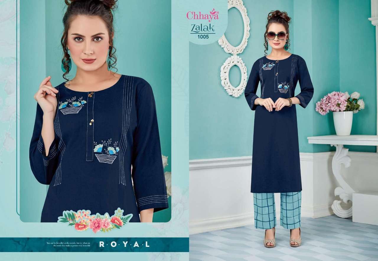 ZALAK BY CHHAYA 1001 TO 1008 SERIES STYLISH FANCY BEAUTIFUL COLORFUL CASUAL WEAR & ETHNIC WEAR HEAVY COTTON KURTIS AT WHOLESALE PRICE