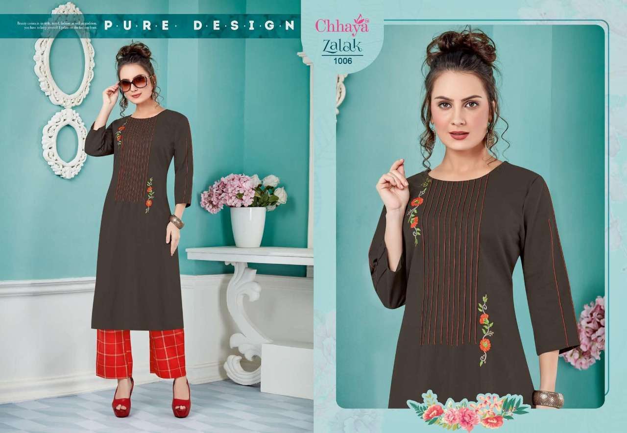 ZALAK BY CHHAYA 1001 TO 1008 SERIES STYLISH FANCY BEAUTIFUL COLORFUL CASUAL WEAR & ETHNIC WEAR HEAVY COTTON KURTIS AT WHOLESALE PRICE