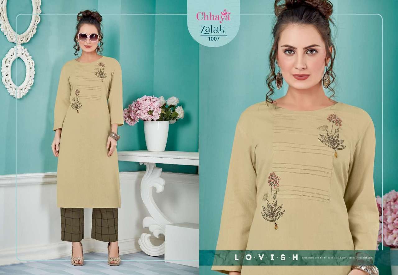 ZALAK BY CHHAYA 1001 TO 1008 SERIES STYLISH FANCY BEAUTIFUL COLORFUL CASUAL WEAR & ETHNIC WEAR HEAVY COTTON KURTIS AT WHOLESALE PRICE