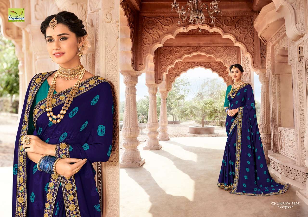 CHUNRIYA VOL-8 BY SEYMORE 3691 TO 3706 SERIES INDIAN TRADITIONAL WEAR COLLECTION BEAUTIFUL STYLISH FANCY COLORFUL PARTY WEAR & OCCASIONAL WEAR GEORGETTE WITH HEAVY BORDER SAREES AT WHOLESALE PRICE