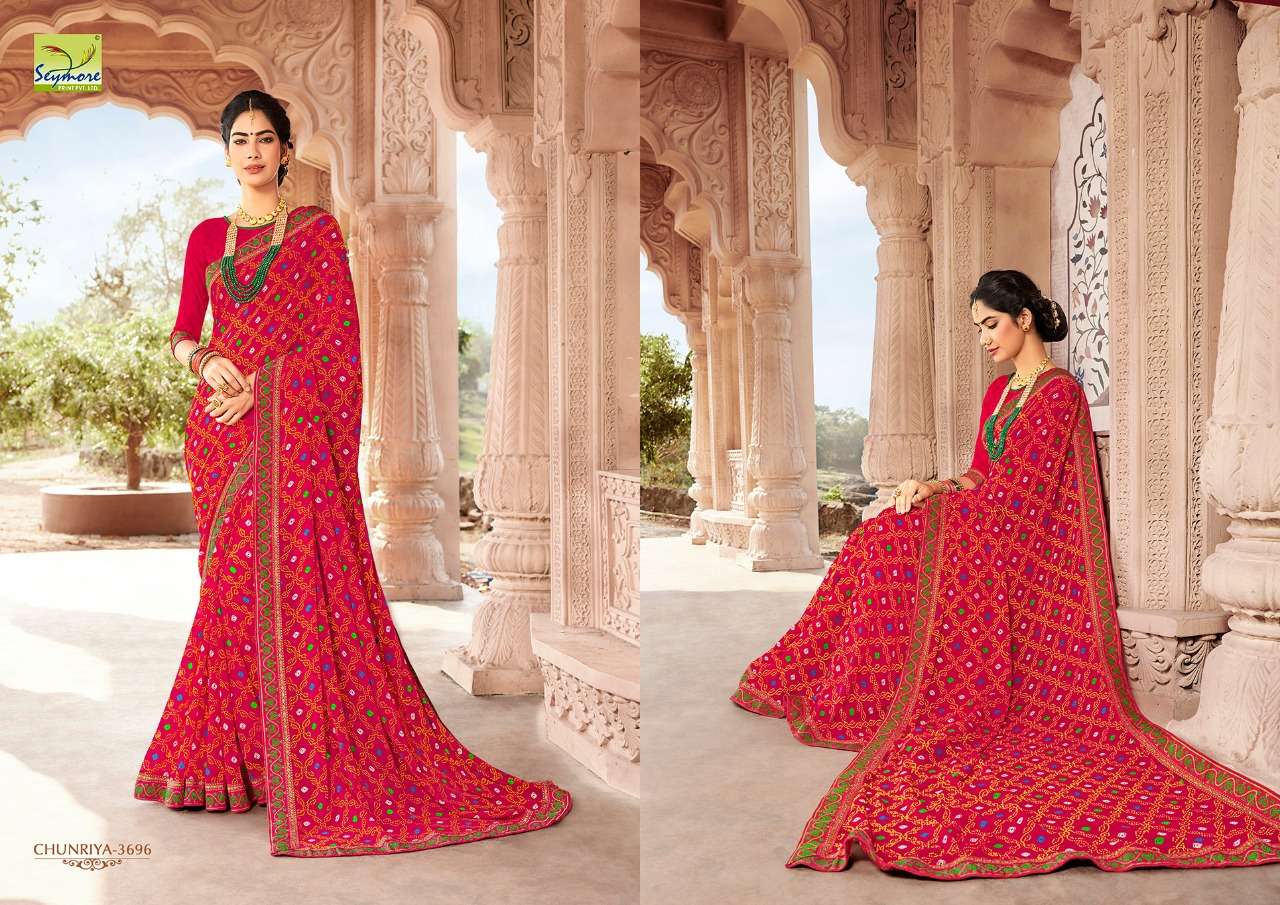CHUNRIYA VOL-8 BY SEYMORE 3691 TO 3706 SERIES INDIAN TRADITIONAL WEAR COLLECTION BEAUTIFUL STYLISH FANCY COLORFUL PARTY WEAR & OCCASIONAL WEAR GEORGETTE WITH HEAVY BORDER SAREES AT WHOLESALE PRICE