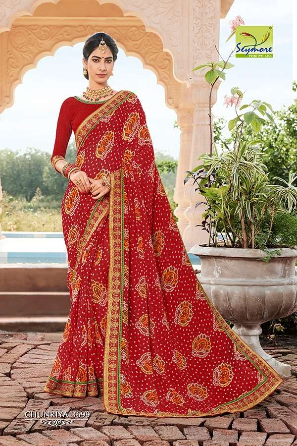 CHUNRIYA VOL-8 BY SEYMORE 3691 TO 3706 SERIES INDIAN TRADITIONAL WEAR COLLECTION BEAUTIFUL STYLISH FANCY COLORFUL PARTY WEAR & OCCASIONAL WEAR GEORGETTE WITH HEAVY BORDER SAREES AT WHOLESALE PRICE
