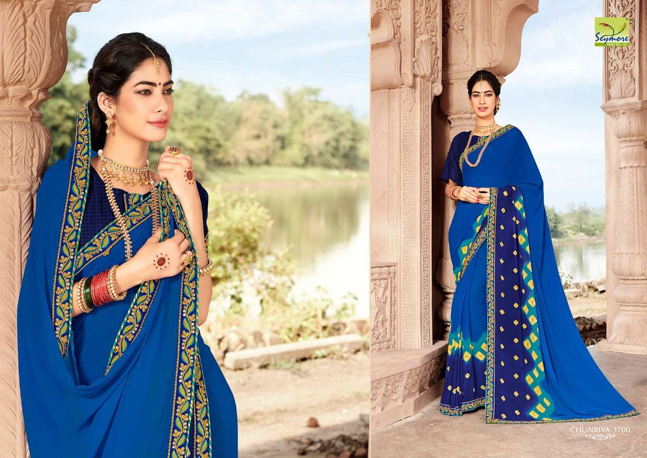 CHUNRIYA VOL-8 BY SEYMORE 3691 TO 3706 SERIES INDIAN TRADITIONAL WEAR COLLECTION BEAUTIFUL STYLISH FANCY COLORFUL PARTY WEAR & OCCASIONAL WEAR GEORGETTE WITH HEAVY BORDER SAREES AT WHOLESALE PRICE