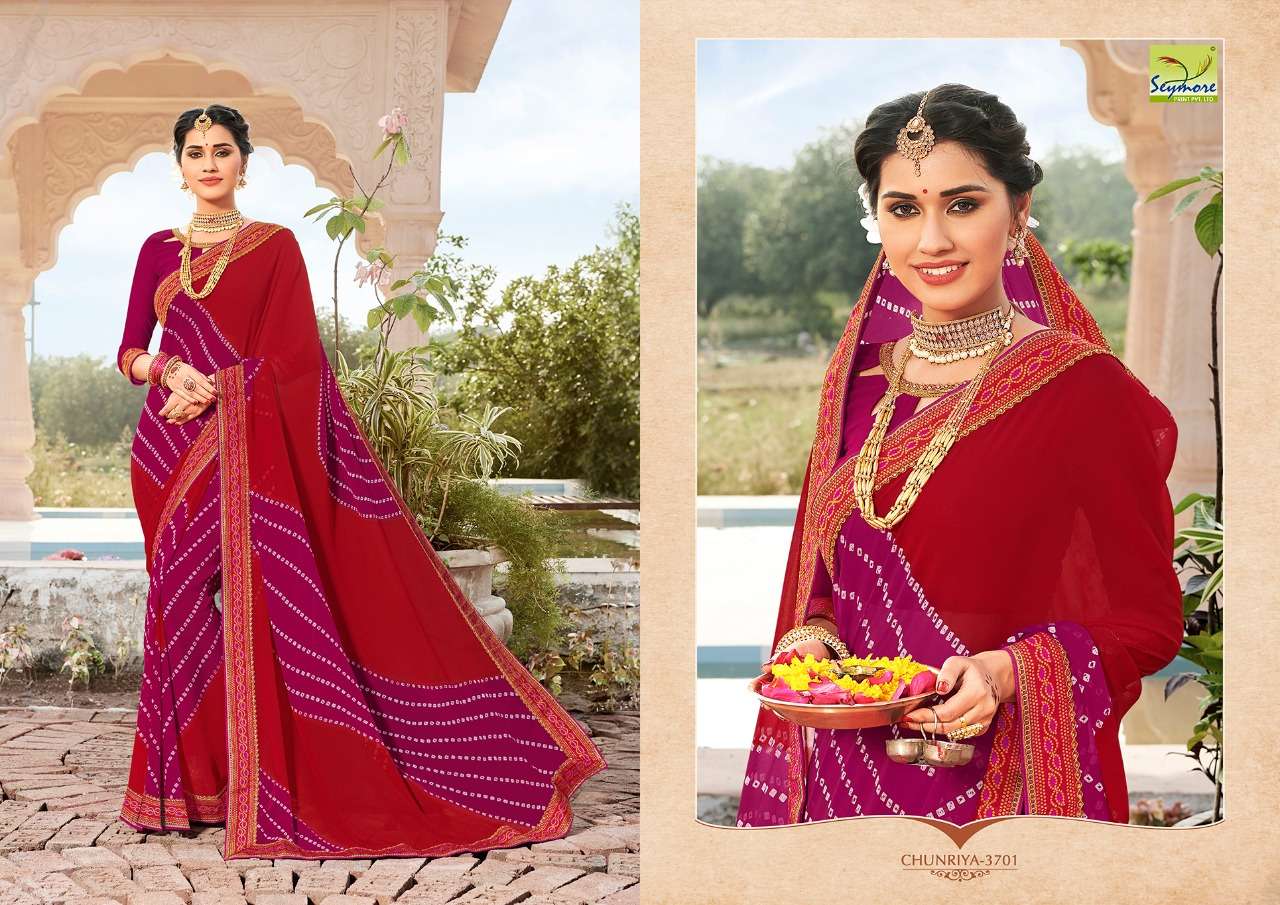 CHUNRIYA VOL-8 BY SEYMORE 3691 TO 3706 SERIES INDIAN TRADITIONAL WEAR COLLECTION BEAUTIFUL STYLISH FANCY COLORFUL PARTY WEAR & OCCASIONAL WEAR GEORGETTE WITH HEAVY BORDER SAREES AT WHOLESALE PRICE