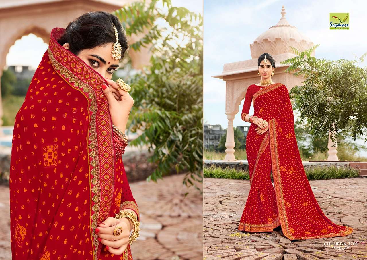 CHUNRIYA VOL-8 BY SEYMORE 3691 TO 3706 SERIES INDIAN TRADITIONAL WEAR COLLECTION BEAUTIFUL STYLISH FANCY COLORFUL PARTY WEAR & OCCASIONAL WEAR GEORGETTE WITH HEAVY BORDER SAREES AT WHOLESALE PRICE