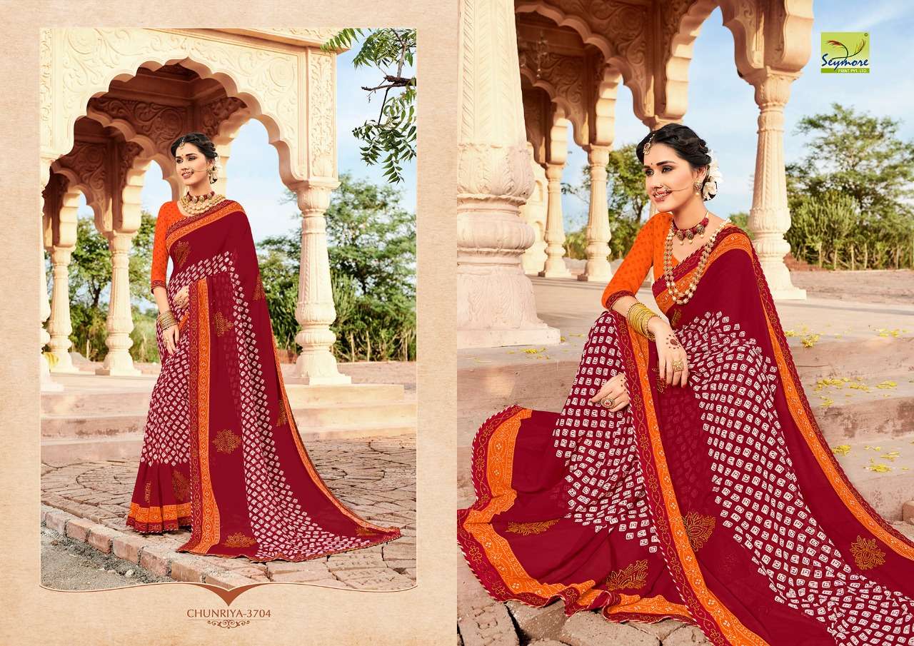 CHUNRIYA VOL-8 BY SEYMORE 3691 TO 3706 SERIES INDIAN TRADITIONAL WEAR COLLECTION BEAUTIFUL STYLISH FANCY COLORFUL PARTY WEAR & OCCASIONAL WEAR GEORGETTE WITH HEAVY BORDER SAREES AT WHOLESALE PRICE