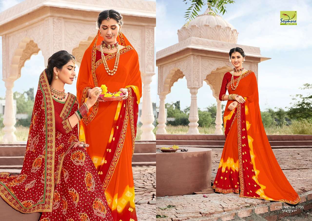 CHUNRIYA VOL-8 BY SEYMORE 3691 TO 3706 SERIES INDIAN TRADITIONAL WEAR COLLECTION BEAUTIFUL STYLISH FANCY COLORFUL PARTY WEAR & OCCASIONAL WEAR GEORGETTE WITH HEAVY BORDER SAREES AT WHOLESALE PRICE