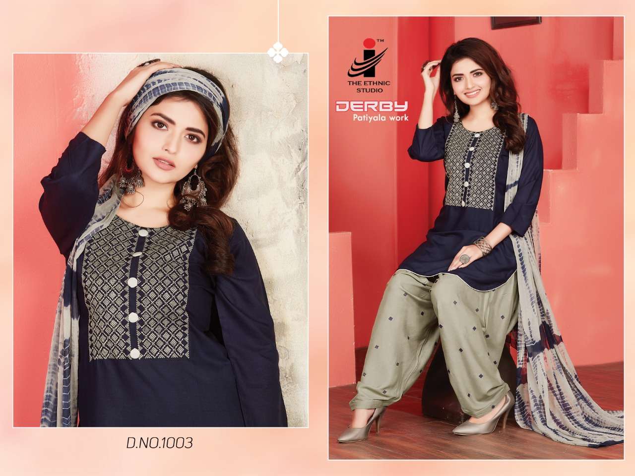 DERBY BY THE ETHNIC STUDIO 1001 TO 1008 SERIES DESIGNER PATIYALA SUITS BEAUTIFUL FANCY COLORFUL STYLISH PARTY WEAR & ETHNIC WEAR RAYON WITH EMBROIDERY DRESSES AT WHOLESALE PRICE