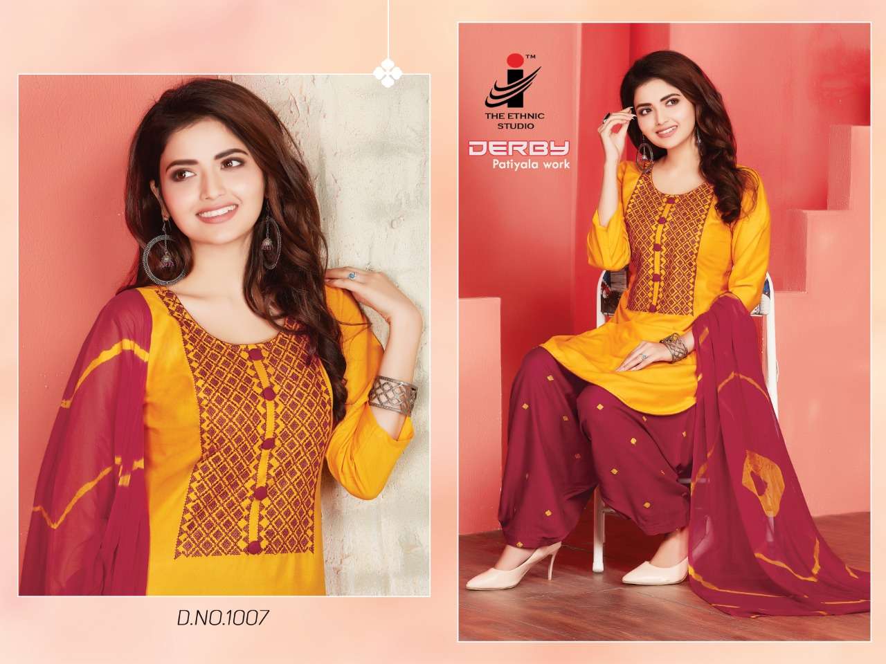 DERBY BY THE ETHNIC STUDIO 1001 TO 1008 SERIES DESIGNER PATIYALA SUITS BEAUTIFUL FANCY COLORFUL STYLISH PARTY WEAR & ETHNIC WEAR RAYON WITH EMBROIDERY DRESSES AT WHOLESALE PRICE