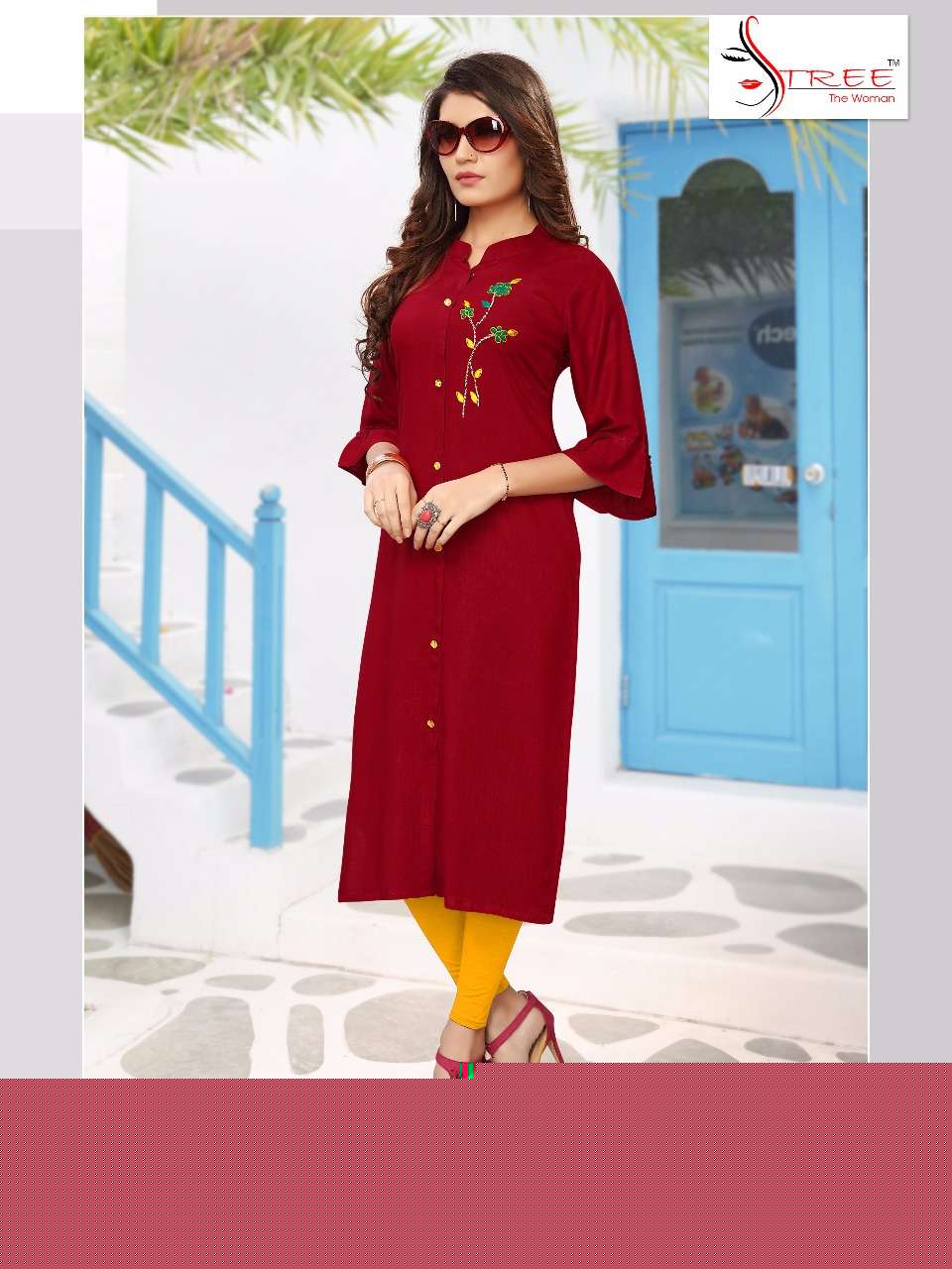 SITARA STEP VOL-8 BY STREE FASHION 8001 TO 8006 SERIES STYLISH FANCY BEAUTIFUL COLORFUL CASUAL WEAR & ETHNIC WEAR HEAVY RAYON SLUB WITH HAND WORK KURTIS AT WHOLESALE PRICE
