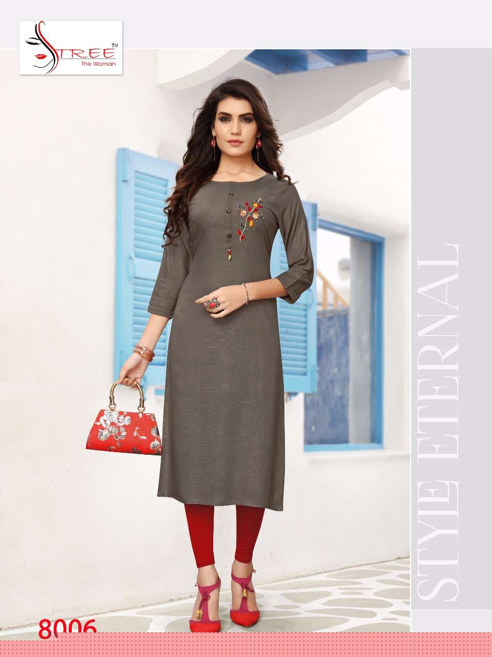 SITARA STEP VOL-8 BY STREE FASHION 8001 TO 8006 SERIES STYLISH FANCY BEAUTIFUL COLORFUL CASUAL WEAR & ETHNIC WEAR HEAVY RAYON SLUB WITH HAND WORK KURTIS AT WHOLESALE PRICE