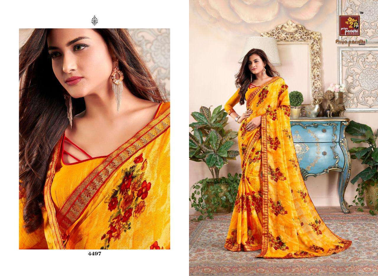 SWASTIK VOL-2 BY PRIYA PARIDHI 4497 TO 4506 SERIES INDIAN TRADITIONAL WEAR COLLECTION BEAUTIFUL STYLISH FANCY COLORFUL PARTY WEAR & OCCASIONAL WEAR MOSE PRINTED SAREES AT WHOLESALE PRICE