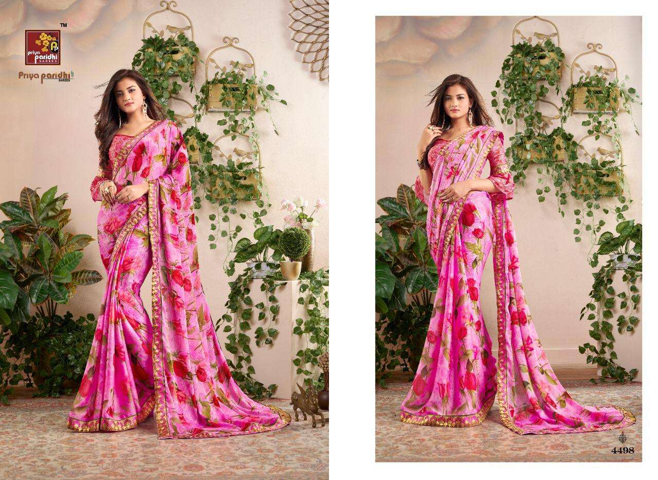 SWASTIK VOL-2 BY PRIYA PARIDHI 4497 TO 4506 SERIES INDIAN TRADITIONAL WEAR COLLECTION BEAUTIFUL STYLISH FANCY COLORFUL PARTY WEAR & OCCASIONAL WEAR MOSE PRINTED SAREES AT WHOLESALE PRICE