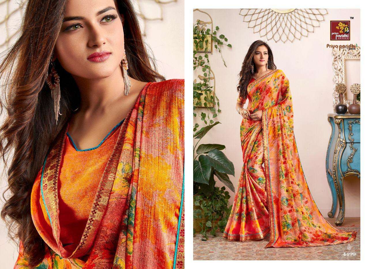 SWASTIK VOL-2 BY PRIYA PARIDHI 4497 TO 4506 SERIES INDIAN TRADITIONAL WEAR COLLECTION BEAUTIFUL STYLISH FANCY COLORFUL PARTY WEAR & OCCASIONAL WEAR MOSE PRINTED SAREES AT WHOLESALE PRICE
