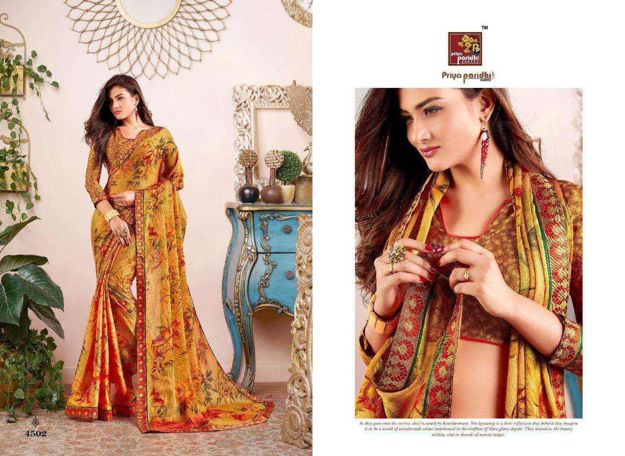 SWASTIK VOL-2 BY PRIYA PARIDHI 4497 TO 4506 SERIES INDIAN TRADITIONAL WEAR COLLECTION BEAUTIFUL STYLISH FANCY COLORFUL PARTY WEAR & OCCASIONAL WEAR MOSE PRINTED SAREES AT WHOLESALE PRICE