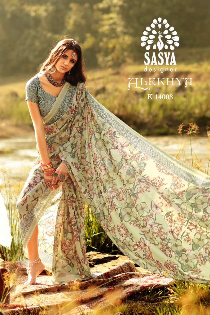 ALEKHYA BY SASYA DESIGNER 14001 TO 14010 SERIES INDIAN TRADITIONAL WEAR COLLECTION BEAUTIFUL STYLISH FANCY COLORFUL PARTY WEAR & OCCASIONAL WEAR PURE LINEN ZARI BORDER SAREES AT WHOLESALE PRICE