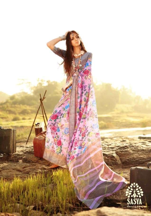ALEKHYA BY SASYA DESIGNER 14001 TO 14010 SERIES INDIAN TRADITIONAL WEAR COLLECTION BEAUTIFUL STYLISH FANCY COLORFUL PARTY WEAR & OCCASIONAL WEAR PURE LINEN ZARI BORDER SAREES AT WHOLESALE PRICE