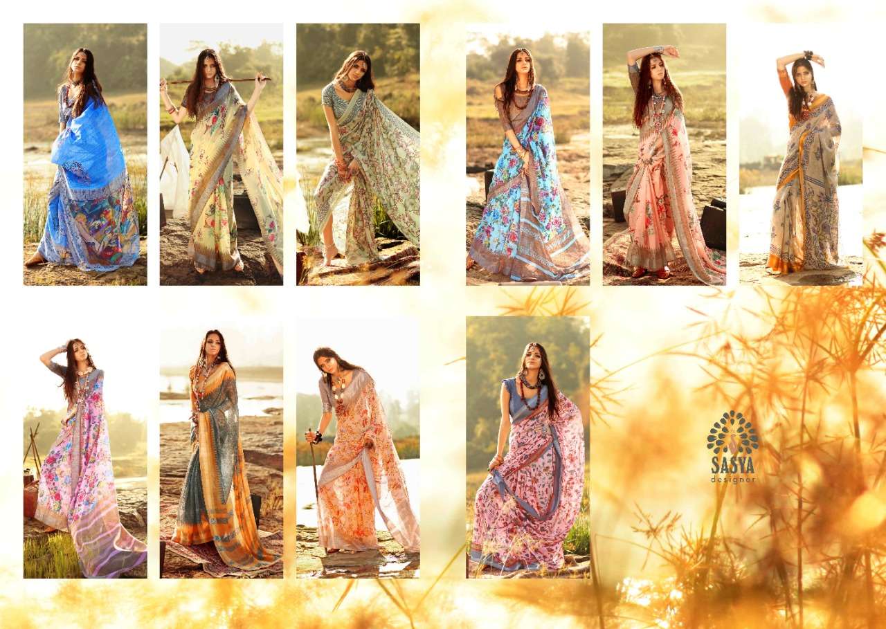 ALEKHYA BY SASYA DESIGNER 14001 TO 14010 SERIES INDIAN TRADITIONAL WEAR COLLECTION BEAUTIFUL STYLISH FANCY COLORFUL PARTY WEAR & OCCASIONAL WEAR PURE LINEN ZARI BORDER SAREES AT WHOLESALE PRICE