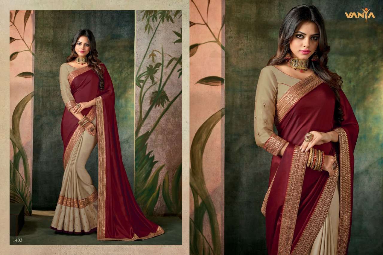 VANYA VOL-5 BY VANYA 1401 TO 1417 SERIES INDIAN TRADITIONAL WEAR COLLECTION BEAUTIFUL STYLISH FANCY COLORFUL PARTY WEAR & OCCASIONAL WEAR FANCY SAREES AT WHOLESALE PRICE
