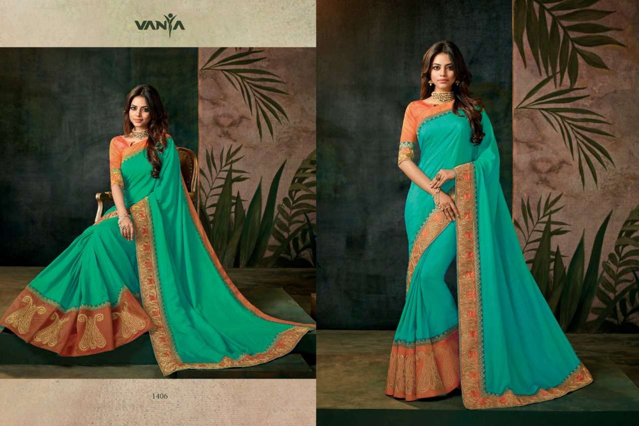 VANYA VOL-5 BY VANYA 1401 TO 1417 SERIES INDIAN TRADITIONAL WEAR COLLECTION BEAUTIFUL STYLISH FANCY COLORFUL PARTY WEAR & OCCASIONAL WEAR FANCY SAREES AT WHOLESALE PRICE