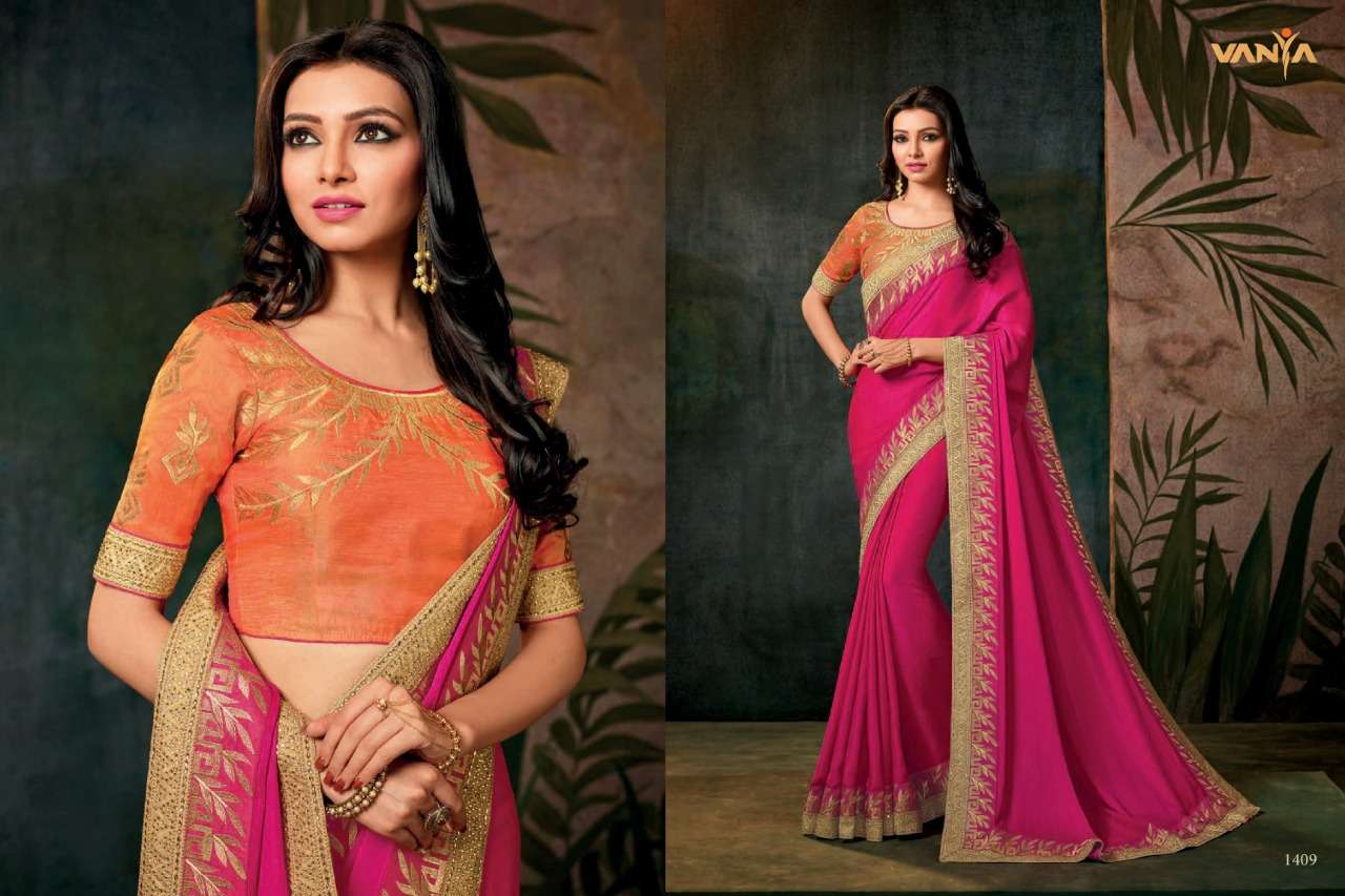 VANYA VOL-5 BY VANYA 1401 TO 1417 SERIES INDIAN TRADITIONAL WEAR COLLECTION BEAUTIFUL STYLISH FANCY COLORFUL PARTY WEAR & OCCASIONAL WEAR FANCY SAREES AT WHOLESALE PRICE