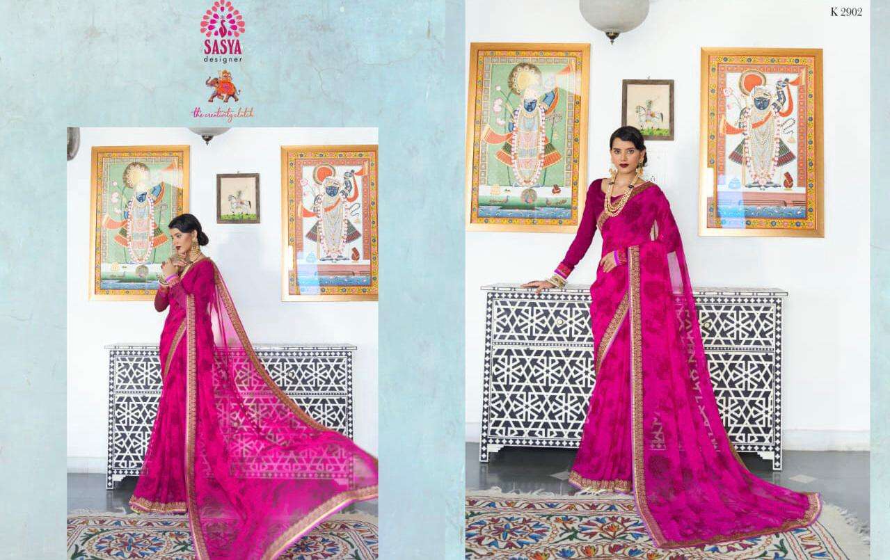 SAKUNTALA BY SASYA DESIGNER 2901 TO 2912 SERIES INDIAN TRADITIONAL WEAR COLLECTION BEAUTIFUL STYLISH FANCY COLORFUL PARTY WEAR & OCCASIONAL WEAR RICH SILK GEORGETTE SAREES AT WHOLESALE PRICE