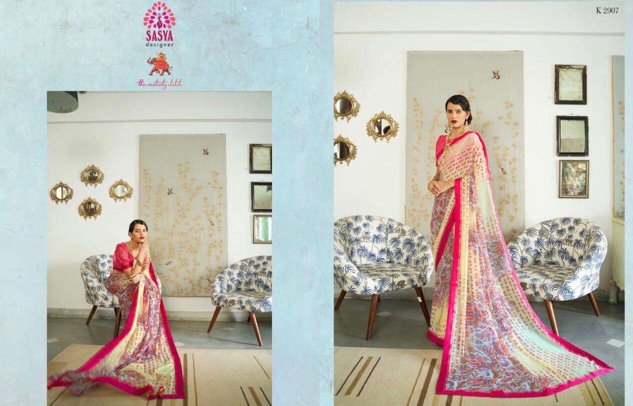SAKUNTALA BY SASYA DESIGNER 2901 TO 2912 SERIES INDIAN TRADITIONAL WEAR COLLECTION BEAUTIFUL STYLISH FANCY COLORFUL PARTY WEAR & OCCASIONAL WEAR RICH SILK GEORGETTE SAREES AT WHOLESALE PRICE