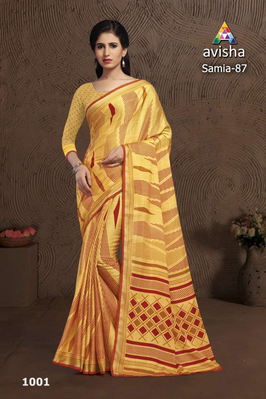 SAMIA-87 BY AVISHA 1001 TO 1004 SERIES INDIAN TRADITIONAL WEAR COLLECTION BEAUTIFUL STYLISH FANCY COLORFUL PARTY WEAR & OCCASIONAL WEAR DYNA SILK SAREES AT WHOLESALE PRICE