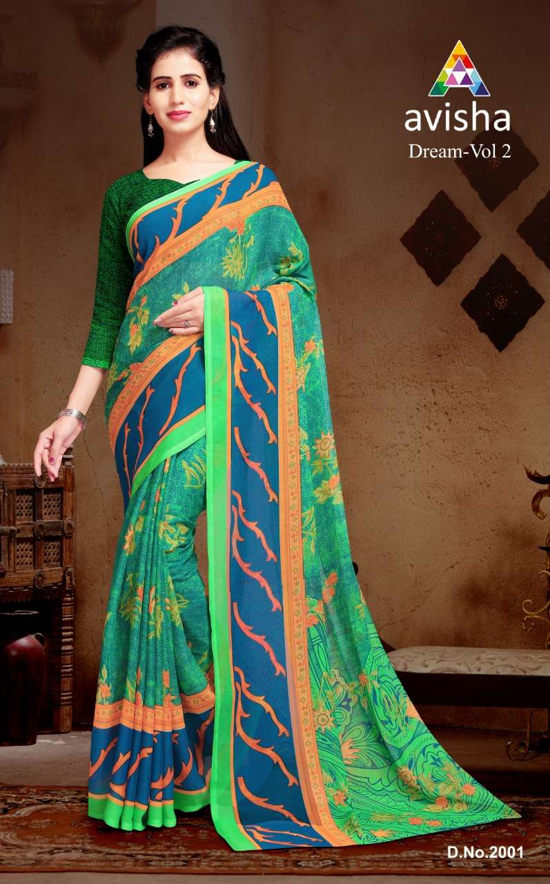 DREAM BY AVISHA INDIAN TRADITIONAL WEAR COLLECTION BEAUTIFUL STYLISH FANCY COLORFUL PARTY WEAR & OCCASIONAL WEAR GEORGETTE SAREES AT WHOLESALE PRICE