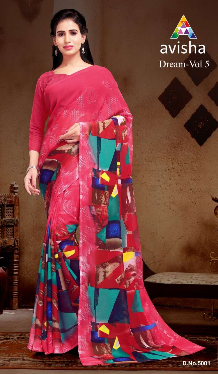 DREAM BY AVISHA INDIAN TRADITIONAL WEAR COLLECTION BEAUTIFUL STYLISH FANCY COLORFUL PARTY WEAR & OCCASIONAL WEAR GEORGETTE SAREES AT WHOLESALE PRICE